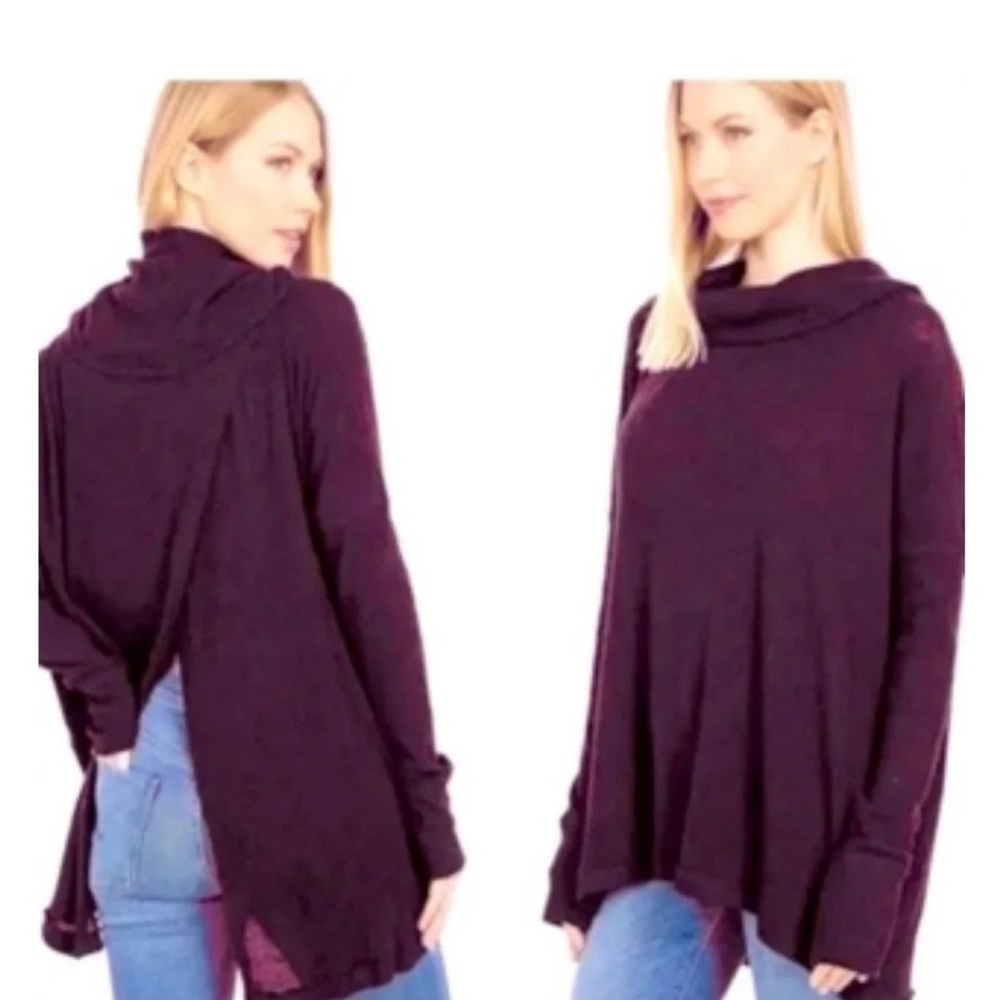 Free People Juicy Long Sleeve Top in Date Night Purple Sz M NEW Waffle Knit Soft
